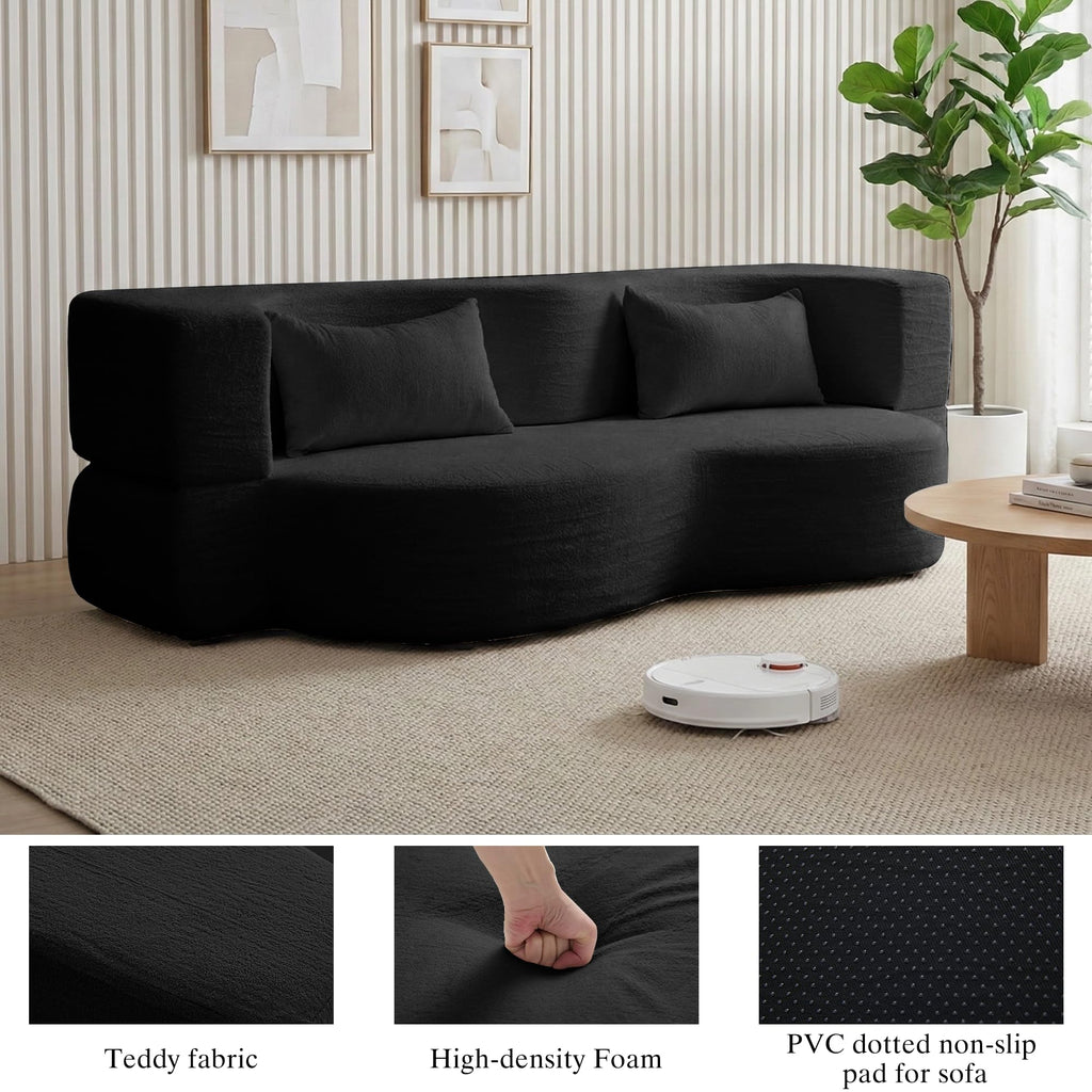 2-in-1 Convertible Sofa Bed 78 Inch Sleeper with Pillow Black W2183