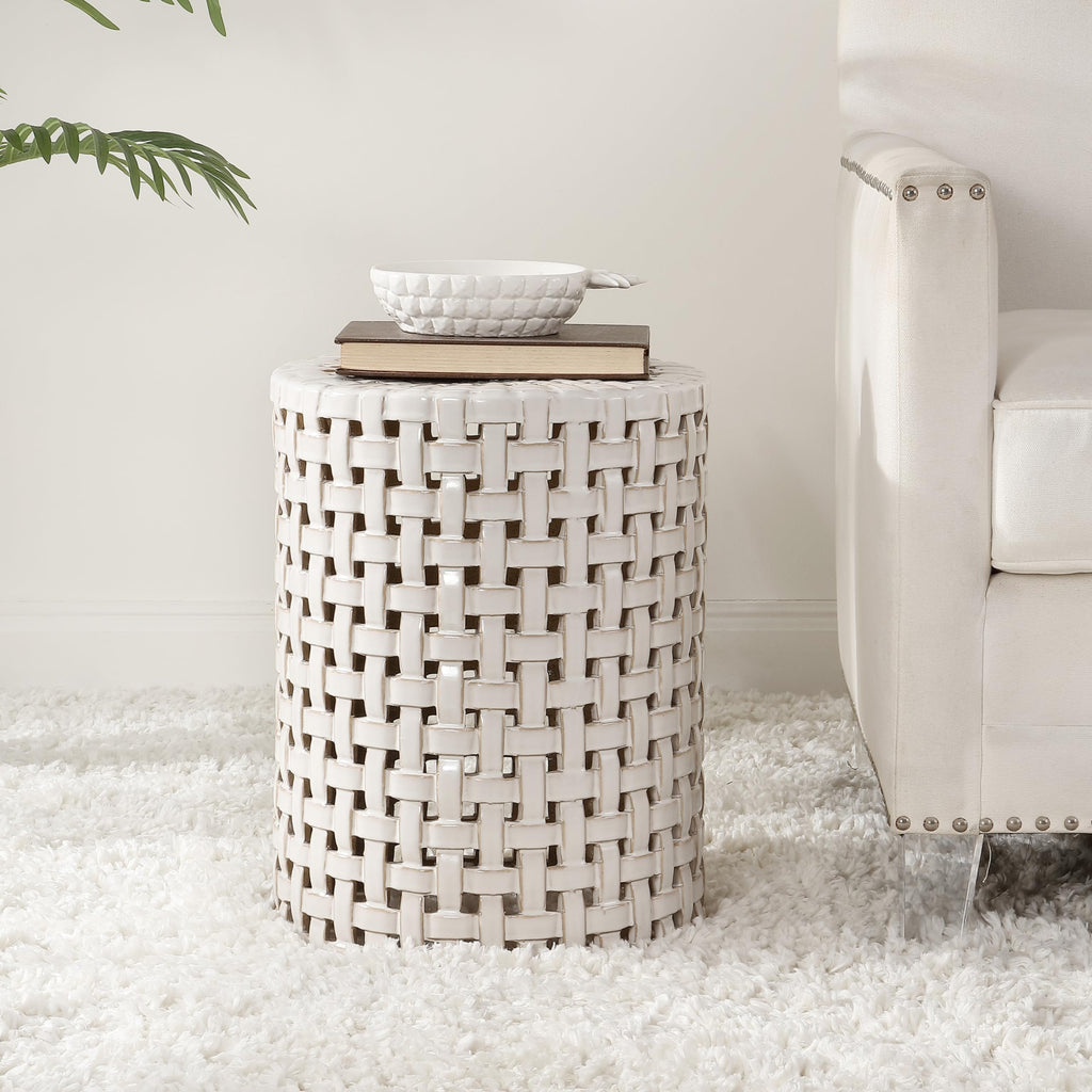 Cream Ceramic Decorative Accent Garden Stool U23076