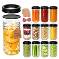 12 oz Mason Jars 12 Pack Regular Mouth Canning Jars with Black Lids V426228