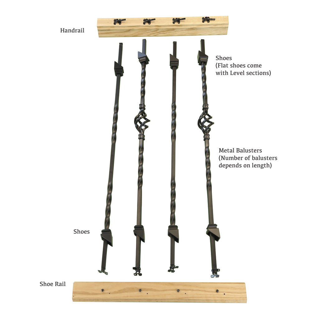 Indoor Stair Rail Section Kit with Black Metal Balusters K641