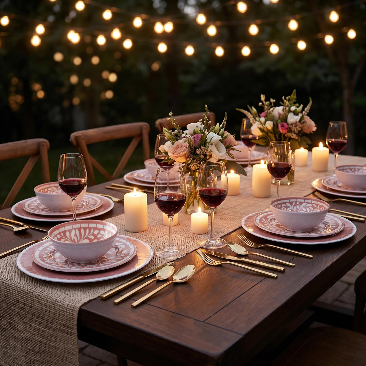 12 Pcs Light Pink Melamine Dinnerware Set Y486450