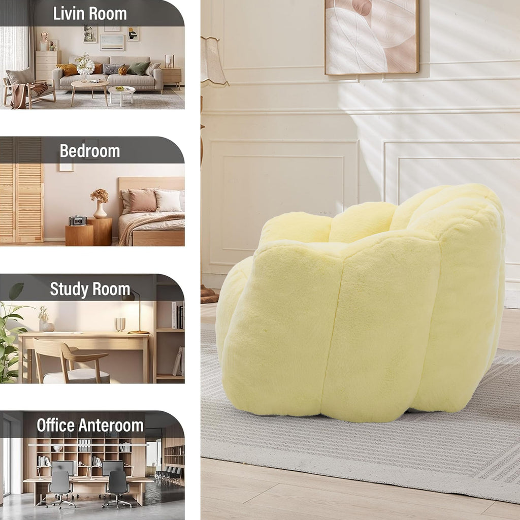 Large Yellow Faux Fur Bean Bag Chair N482595