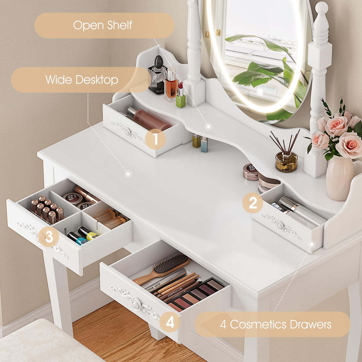 Vanity Desk with Mirror and Lights O63903
