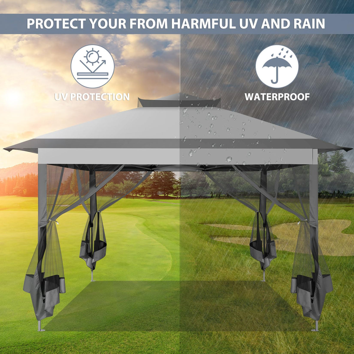 11x11 Pop Up Gazebo Canopy Tent with Mosquito Net F41495