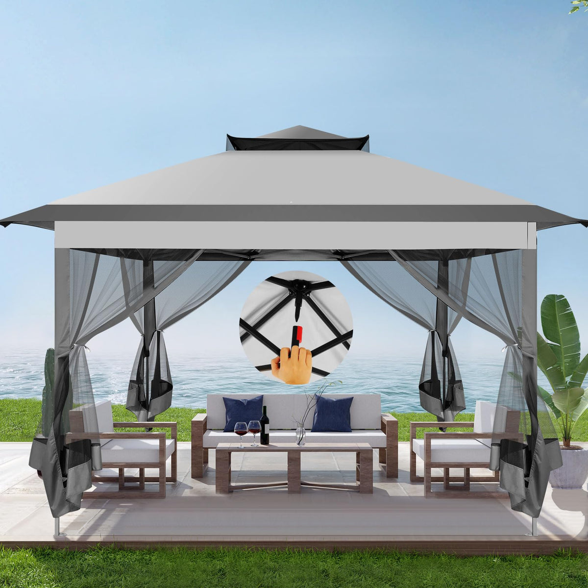 11x11 Pop Up Gazebo Canopy Tent with Mosquito Net F41495
