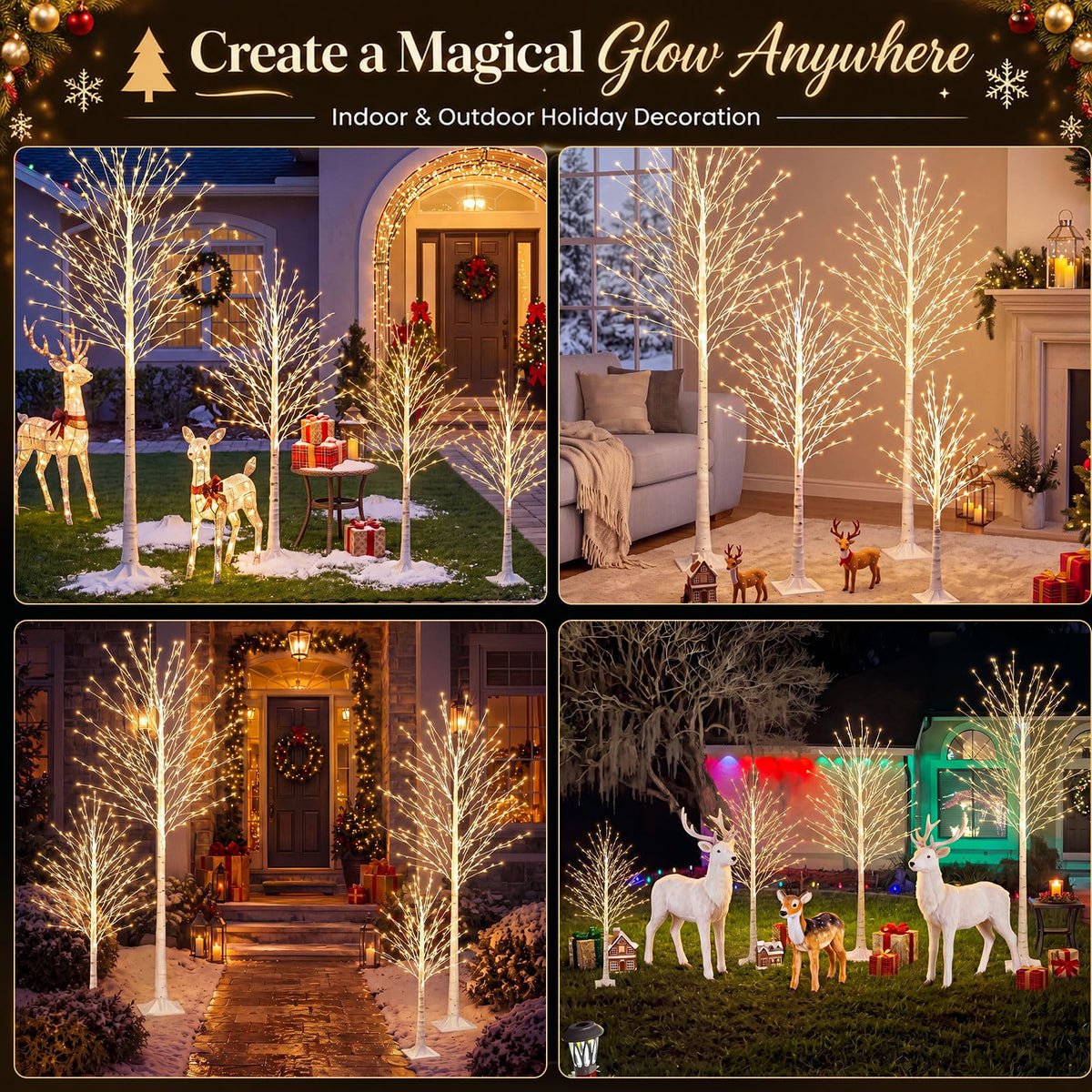 4 Pack Lighted Birch Tree M31814