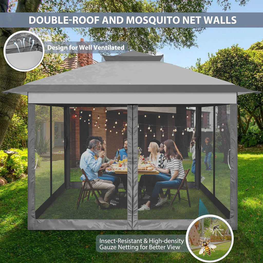 11x11 Pop Up Gazebo Canopy Tent with Mosquito Net F41495