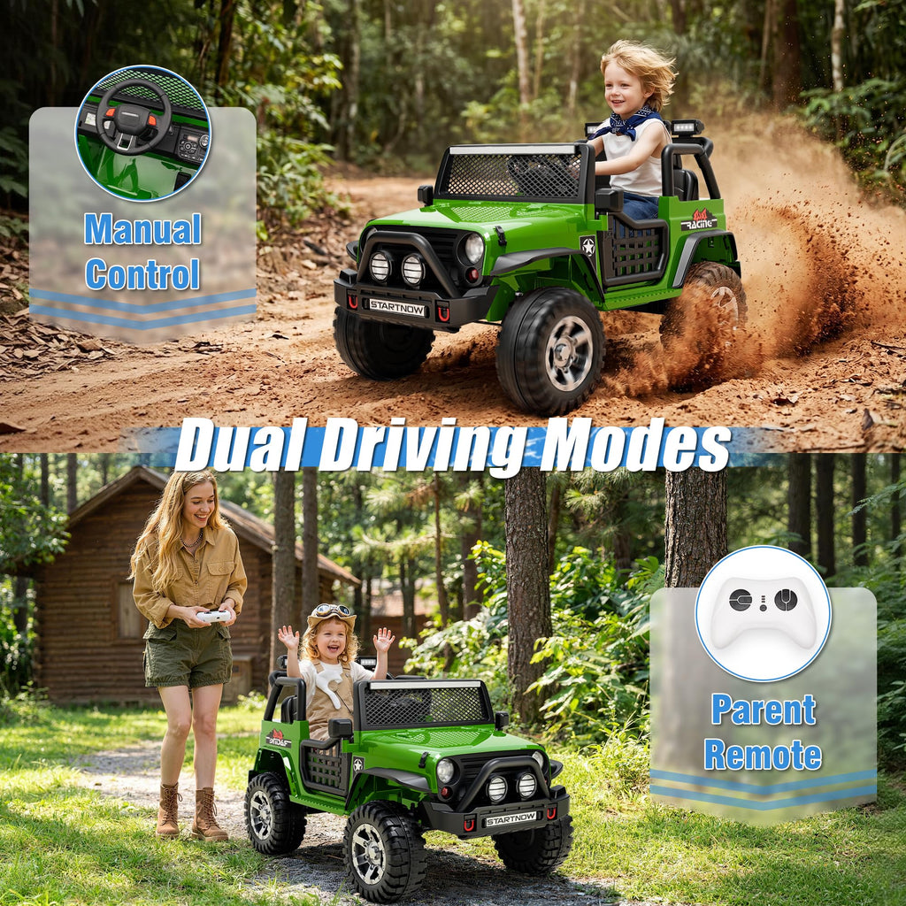 24V 4WD Ride on Truck Car with 800W Motors, Remote Control, 2 Seaters, Green L4125