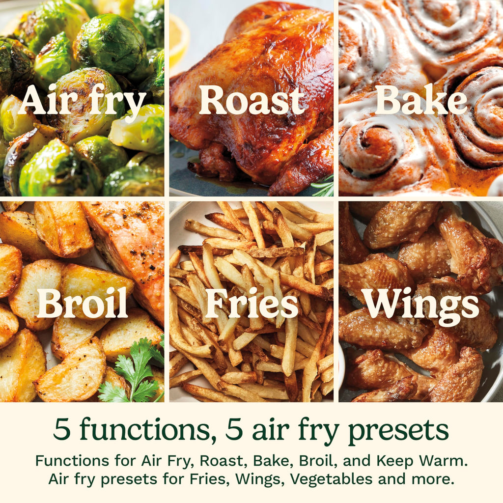 6-Quart Air Fryer with 5 Cooking Functions, Stainless Steel & Black I816