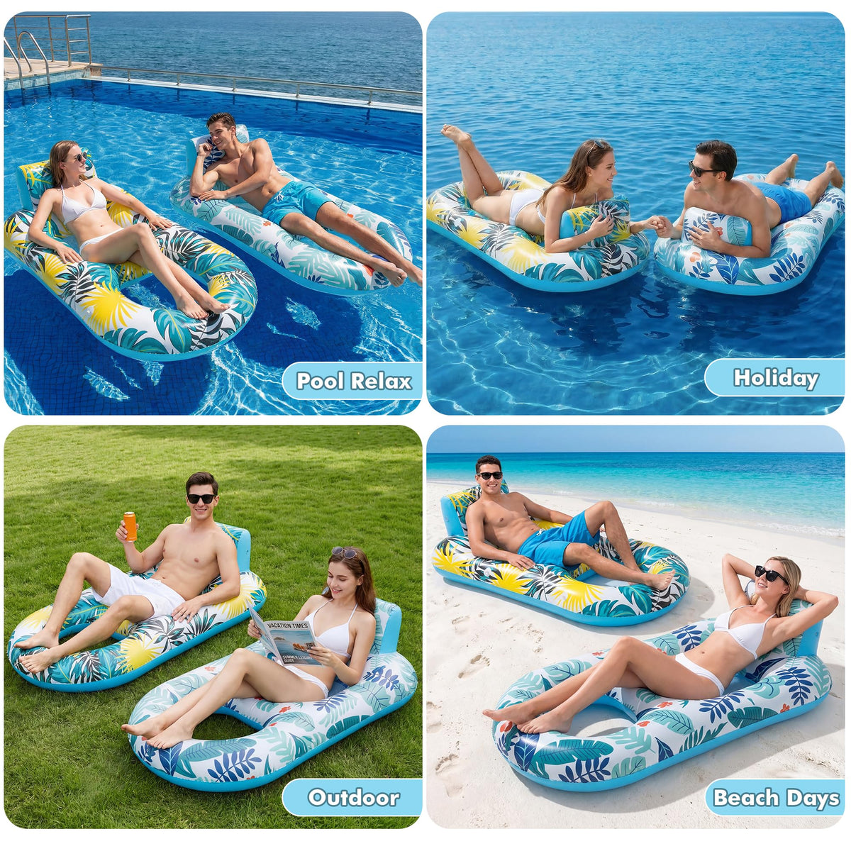 2 Pack Adult Pool Float Lounger with Cup Holders D228