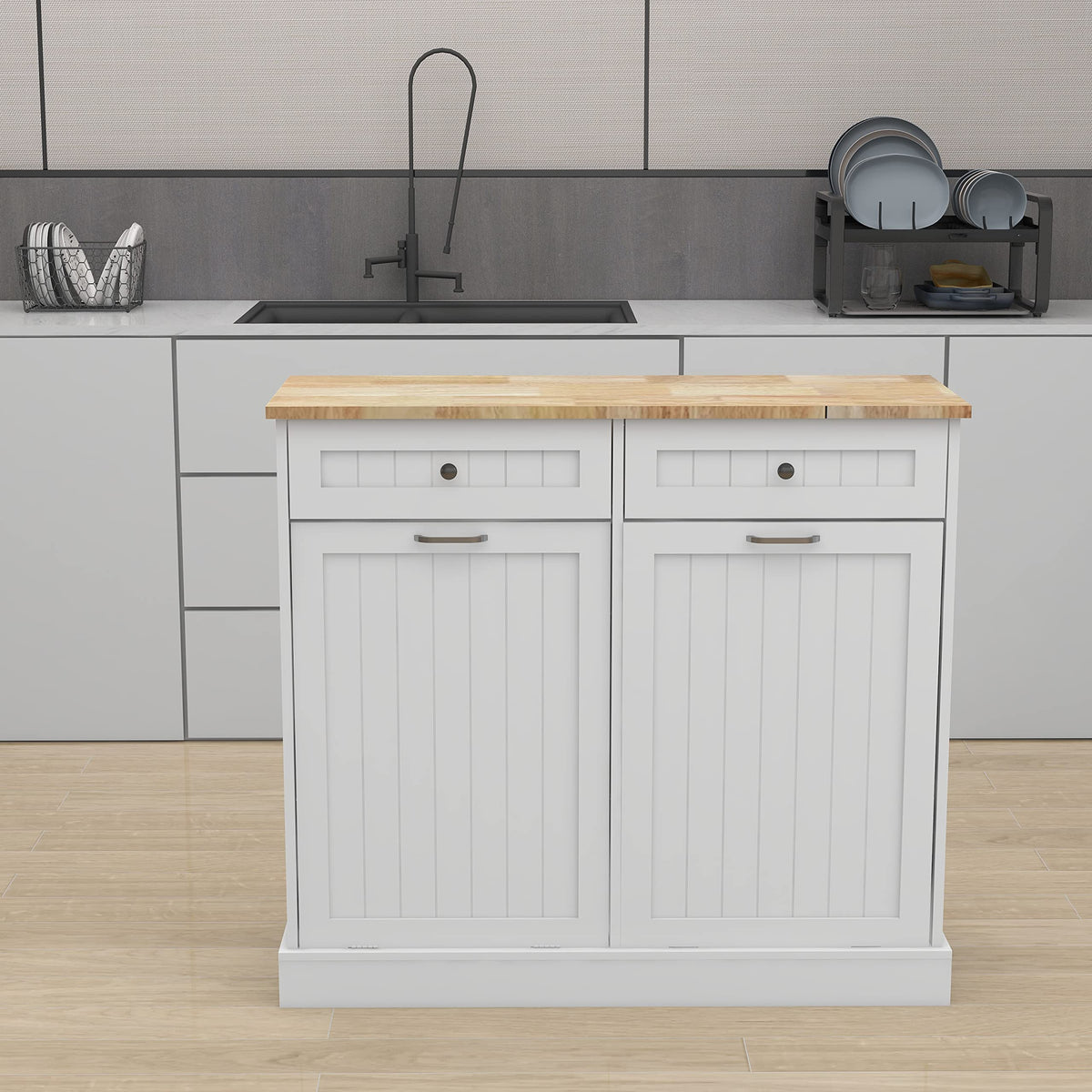 White 2 Drawer Tilt Out Trash Cabinet Y7511