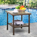 Outdoor PE Wicker Side Table with Glass Top I86818