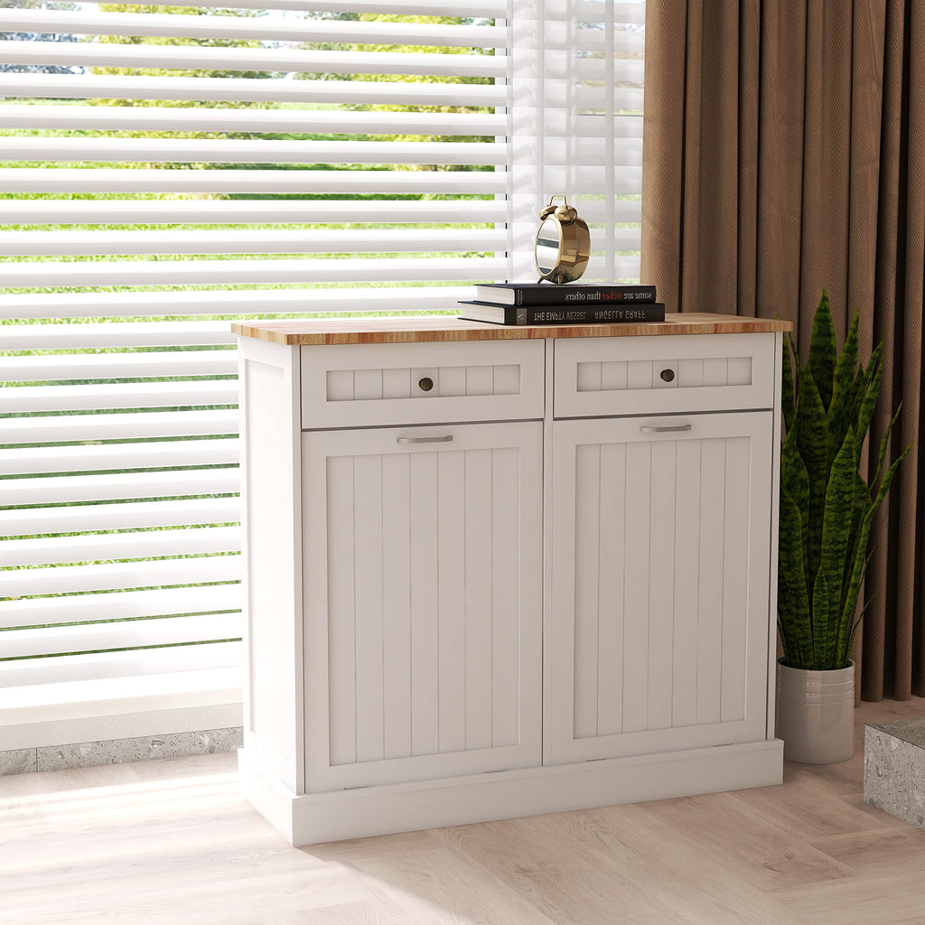 White 2 Drawer Tilt Out Trash Cabinet Y7511