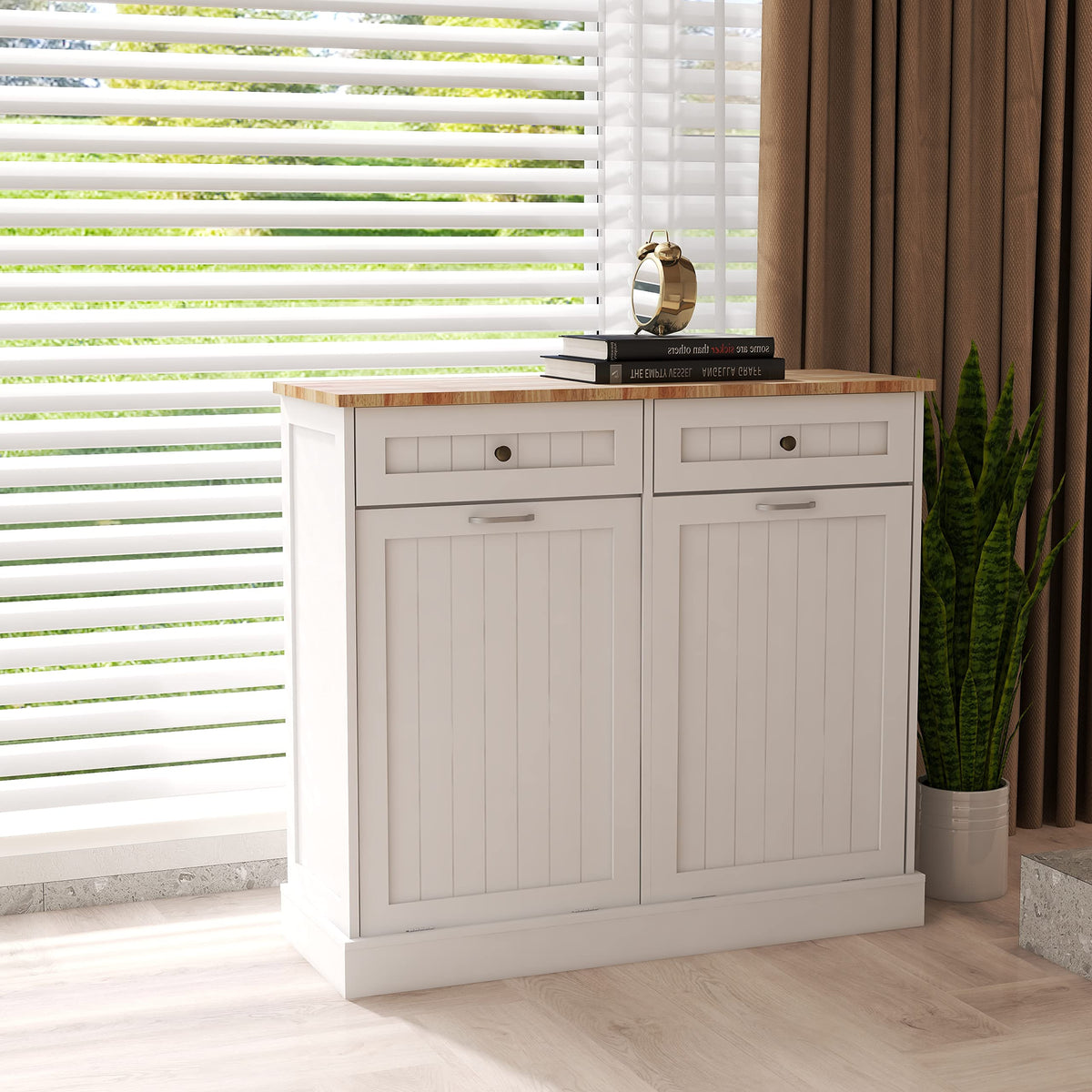 White 2 Drawer Tilt Out Trash Cabinet Y7511