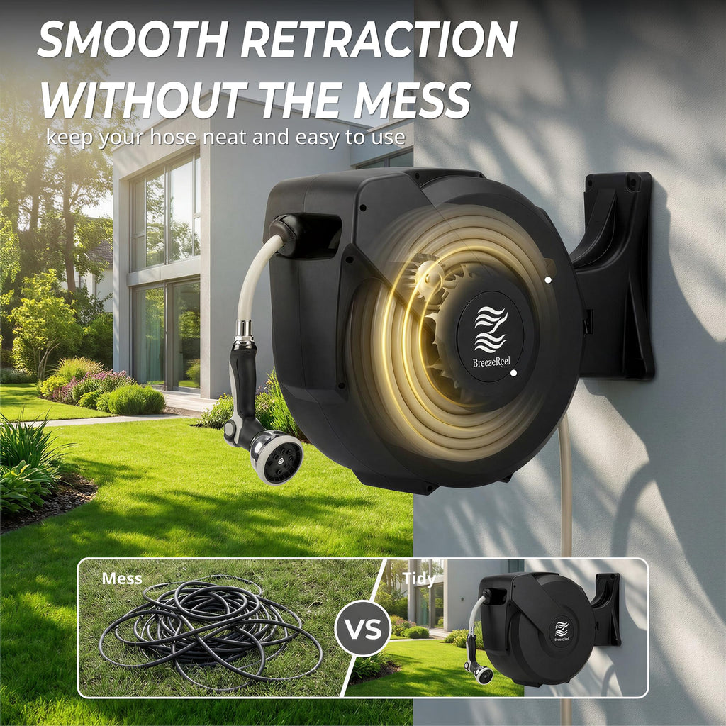 5/8 in x 100 ft Retractable Garden Hose Reel with 10 Patterns Nozzle R610009