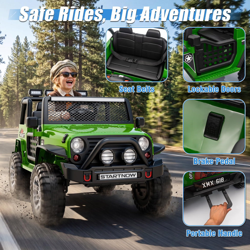 24V 4WD Ride on Truck Car with 800W Motors, Remote Control, 2 Seaters, Green L4125