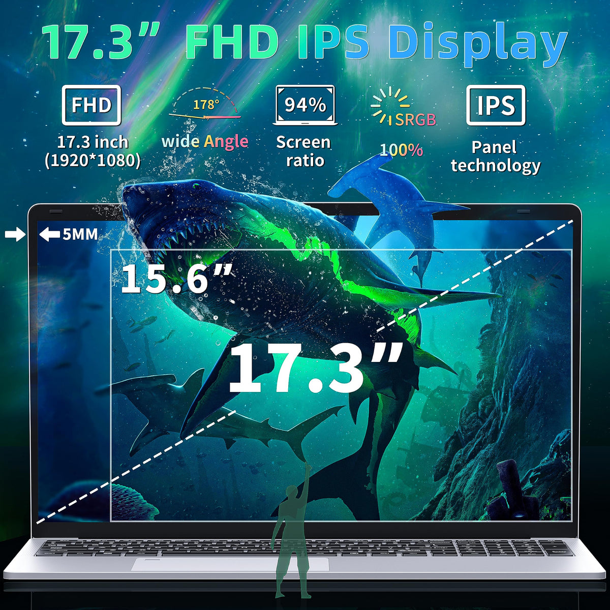 17.3" FHD IPS Business Laptop Computer, Silver E78903